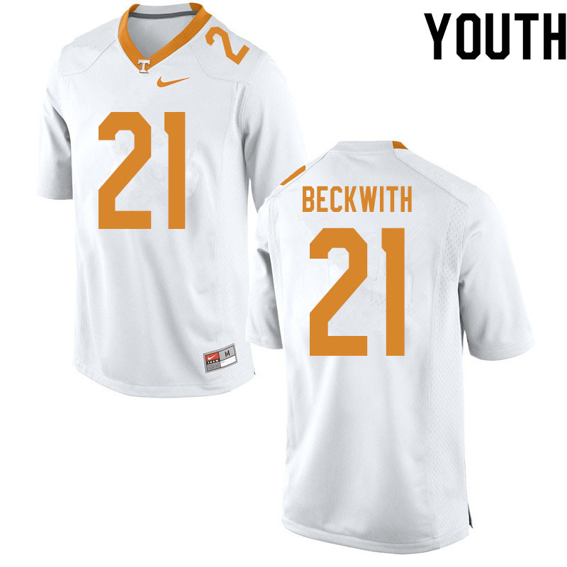 Youth #21 Dee Beckwith Tennessee Volunteers College Football Jerseys Sale-White - Click Image to Close